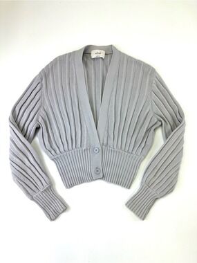 Aritzia Wilfred Merino Wool Cotton Ribbed Cropped Cardigan Grey Small